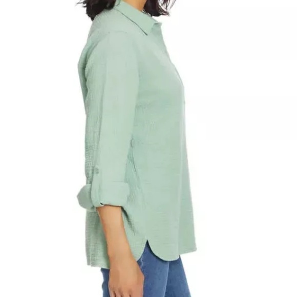 Calvin Klein Jeans buttoned down women’s double gauze cotton top blouse Sz L - Picture 2 of 9